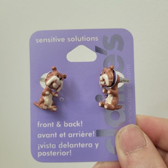 Brand New Claire's Brown & White Dog Earrings - Picture 2 of 7